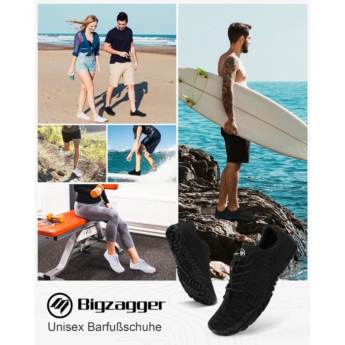 Чоловічі та жіночі босі кросівки Barfuss Schuhe для літа, басейну та трейлраннінгу. Швидка сушка, широка передня частина, Zero-Drop підошва. Колір: білий (C1), чорний (D1). Розмір: 41 EU