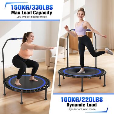 Трамплін для фітнесу в приміщенні, складаний, Ø101см, 150 кг, стабільний, тихий, блакитний