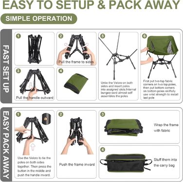 Складний туристичний стілець TOPCHANCES для кемпінгу та відпочинку на природі (армійний зелений)