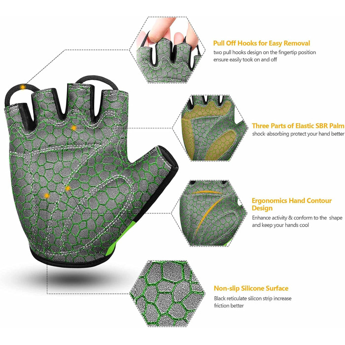 Велосипедні рукавички чоловічі літні напівпальцеві MTB, рукавички для гірського велосипеда/шосе, велосипедні рукавички для відпочинку чоловічі та жіночі, дихаючі, неслизькі, амортизуючі, зелені