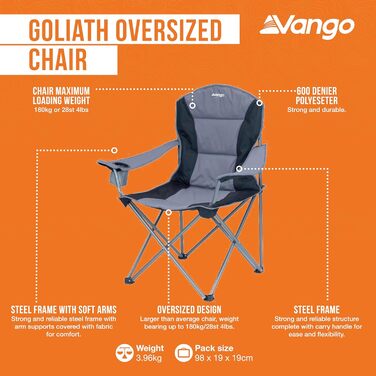 Стілець Vango Goliath, Smoke, XL - розкладний, великий