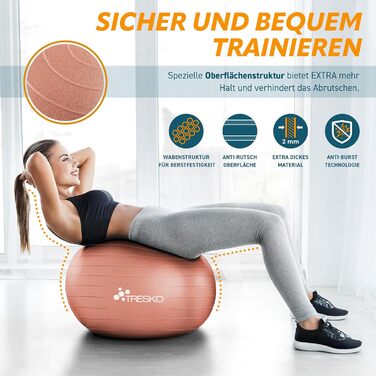 Гімнастичний м'яч TRESKO 75 см, BPA-free, з насосом, для фітнесу, йоги, пілатесу, вагітних, антивибуховий, до 300 кг, коралово-рожевий (для зросту 175-185 см)