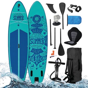SUP дошка BRAST Primo Summer надувна 320x81x15 см: комплект з аксесуарами (весло, насос, ліш, ремкомплект)