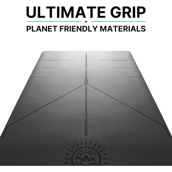 Йога-мат Plyopic Ultra-Grip Pro+ з розміткою, антиковзкий, комфортний, стійкий до поту, для йоги, пілатесу, бікрам та хот-йоги