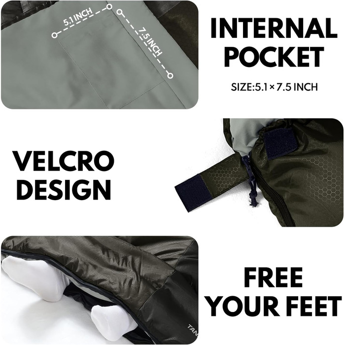 Спальний мішок XXL для дорослих, тепла погода, 3.2 кг, темно-сірий. Підходить для кемпінгу, зимових походів, полювання та подорожей. З компресійним мішком.