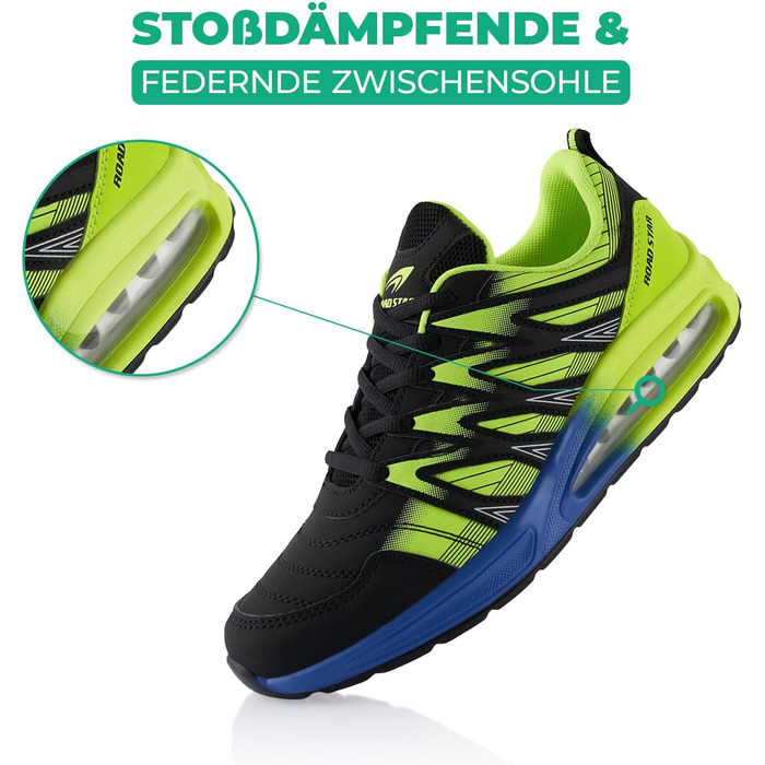 Спортивні кросівки для жінок та чоловіків, амортизація, легкі бігові кросівки (45 EU, чорний/зелений)