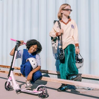 Електросамокат Movino City Light для дітей та підлітків, LED, 180мм колеса, амортизатор, регульований кермо, колір сіро-рожевий