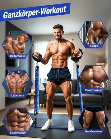 Набір для пілатесу з еластичними стрічками та стержнем, 4 рівні опору (180LBS/140LBS/240LBS/360LBS), для фітнесу, йоги, тренажерного залу, колір градієнт блакитний