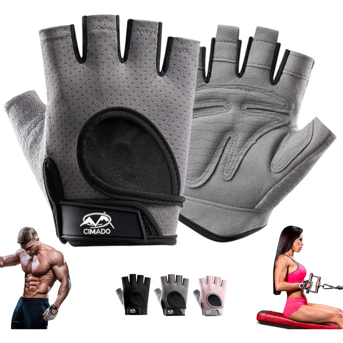 Рукавички для фітнесу CrossFit для чоловіків та жінок, дихаючі, неслизькі, з підкладкою (сірий, M)