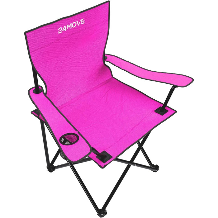 Крісло для риболовлі та відпочинку 24MOVE® - складне, з підстаканником, для дому та на вулицю (рожеве)