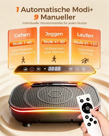 Віброплатформа для фітнесу Rüttelplatte: Вібраційна платформа для дому, 120 рівнів інтенсивності, тренування всього тіла, чорна