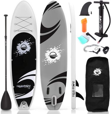 Надувна SUP-дошка SereneLife з повним комплектом аксесуарів: весло, насос, антиковзке покриття, рюкзак для перенесення, для дітей та дорослих, чорна та сіра