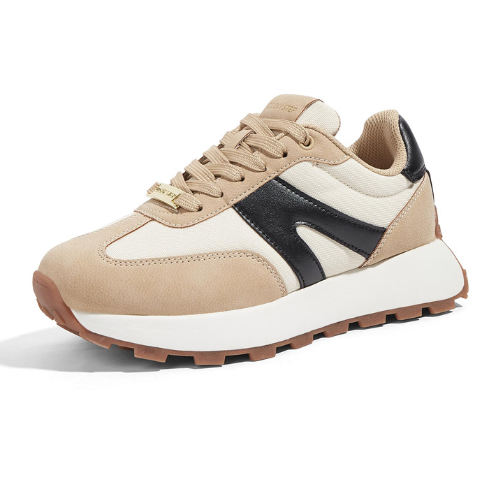 Кросівки жіночі Lucky Step на платформі бежево-чорні, ретро-стиль для бігу, тенісу та повсякденного носіння 37 EU