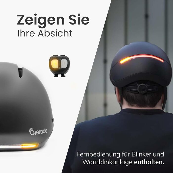 Life Helm від Overade: шолом для велосипеда та скутера з LED-підсвічуванням та пультом дистанційного керування, універсальний розмір, колір Slate Black