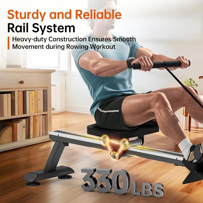 Гребний тренажер YAMO YR40 - жовтий, 16л, 6 рівнів опору, LCD, Bluetooth, Kinomap, 158кг