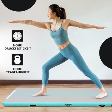 Гімнастичний надувний мат Airtrack 3м – для дітей та дорослих – з електричним насосом, для йоги та фітнесу, білий/бірюзовий