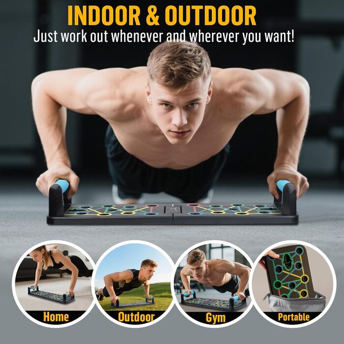 Відкидна дошка для віджимань 17-в-1, портативна, для дому та фітнес-тренувань, з ручками, для розвитку м'язів