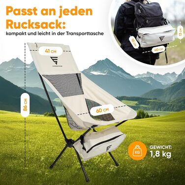 Крісло туристичне SCHNEIDERFREUDE EasyFold Pro – преміум якість, складне, зручне, стабільне, з вентиляцією спинки – для кемпінгу, саду, риболовлі та відпочинку на природі