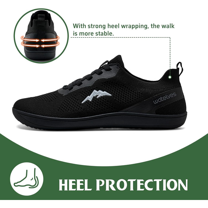 Взуття для ходьби без шкарпеток WateLves: чоловічі та жіночі мінімалістичні трейлранні кросівки, легкі, дихаючі, для фітнесу, 41 EU, чорний