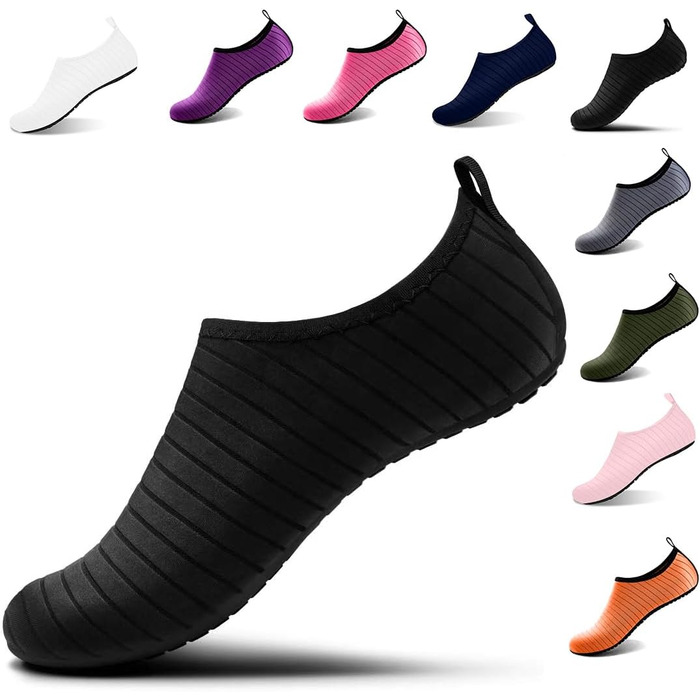 Водні шкарпетки для плавання та відпочинку на пляжі: жіночі та чоловічі, розмір 39 EU, смугасті, чорні