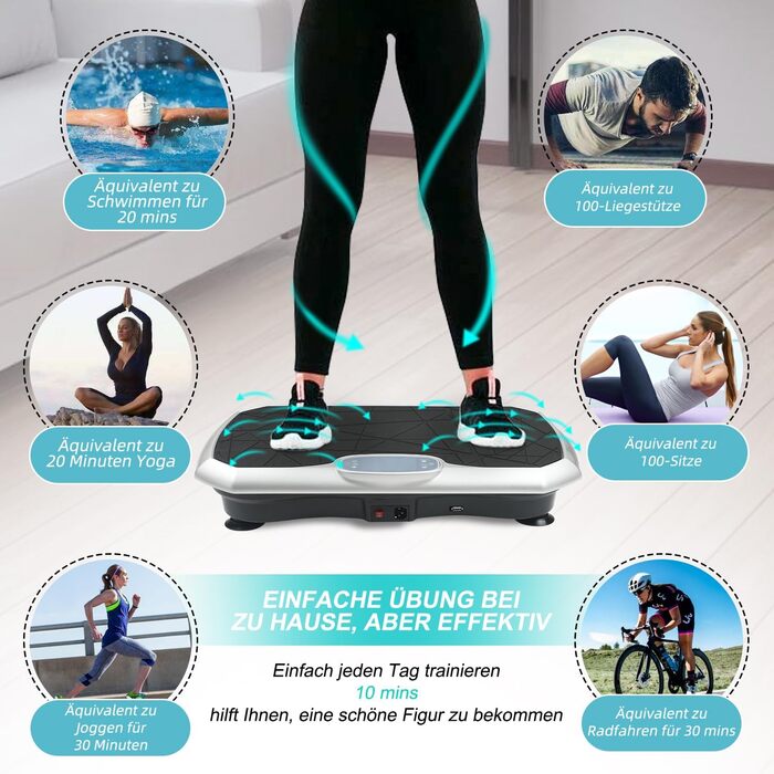 Вібраційна платформа Triclicks для тренувань всього тіла - 5 програм, з пультом дистанційного керування та еластичними стрічками, для схуднення та фітнесу вдома