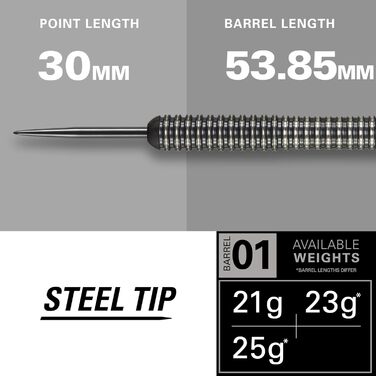 Дартс Target Phil Taylor Power 8-Zero, 80% вольфрам, сталь, 25 г, чорний титан