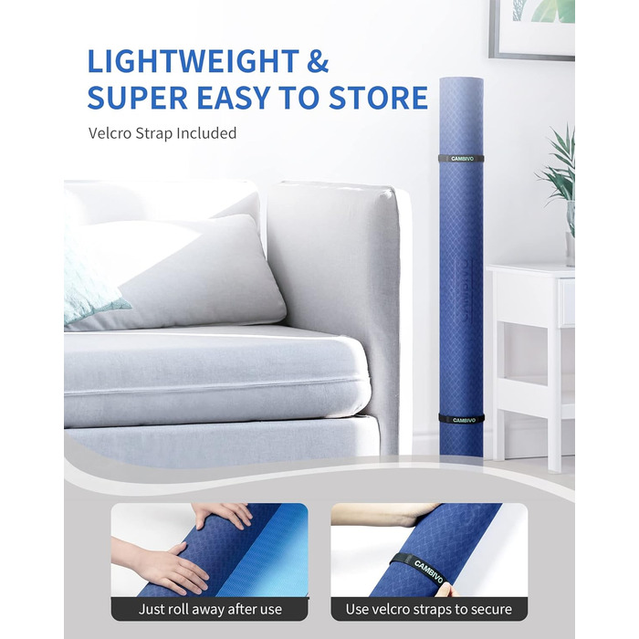 Йогамат CAMBIVO XXL: 183x122 см, 6-12 мм, TPE, з рушником