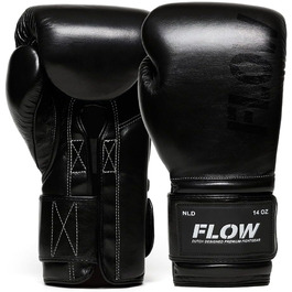Боксерські рукавички Flow Challenge з натуральної шкіри для спарингу та тренувань, Муай Тай, кікбоксинг, ММА, бойові мистецтва, чоловічі та жіночі, чорні, 12 oz