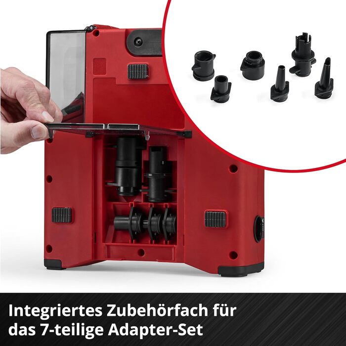 Акумуляторний насос для SUP Einhell SUPPERO 18/380 PXC (18V, надування та спускання, 20 PSI, 380 л/хв, автостоп, 7 адаптерів, без АКБ)