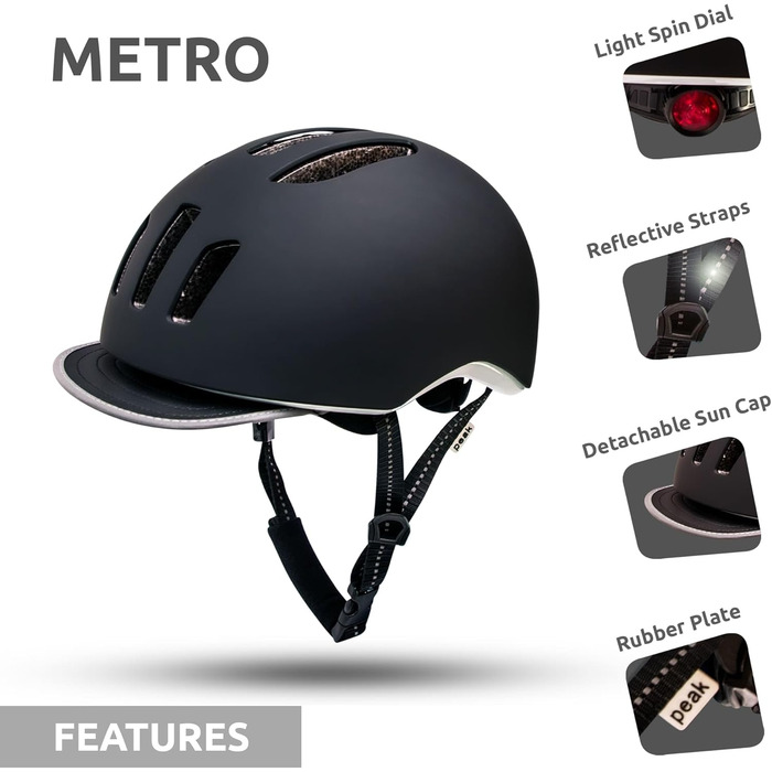 Велошолом Crazy Safety Metro для міського, трекінгового та шосейного велосипеда, для електровелосипеда, чоловічий та жіночий, регульований, знімний козирок, синьо-чорний, розмір M (53-59 см)