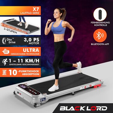 Біговий тренажер BLACK LORD X7 з мотором 3.0PS, Bluetooth, нахил 3 рівні, LED дисплей, дистанційне керування, срібний колір
