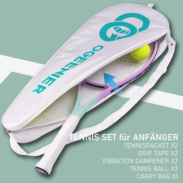 Набір тенісний OGEENIER 27 дюймів для дорослих (жінок/чоловіків), для початківців: 2 ракетки, 2 намотані ручки, 3 м'ячі, 2 демпфери, сумка (рожевий)