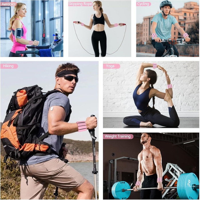 Ваги для зап'ястя та кісточки Omtofo, 2 шт (по 0,45 кг), регульовані, для йоги, танців, пілатесу, аеробіки, кардіо, ходьби, зелено-рожеві