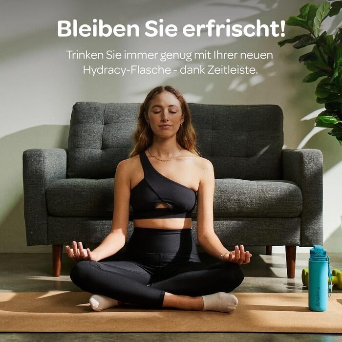 Водяна пляшка Hydracy 2L з соломкою та маркуванням часу - спортивна пляшка BPA-free, витокозахисна, без конденсату, для спорту та активного відпочинку (500 мл, швидке пиття, блакитний)