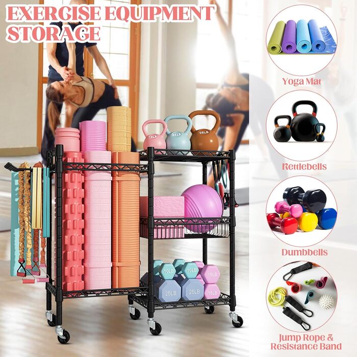 Стійка для гантелей та обладнання для фітнесу - 3 яруси, міцна сталева конструкція, 91.5 x 30 x 82.5 см, до 120 кг