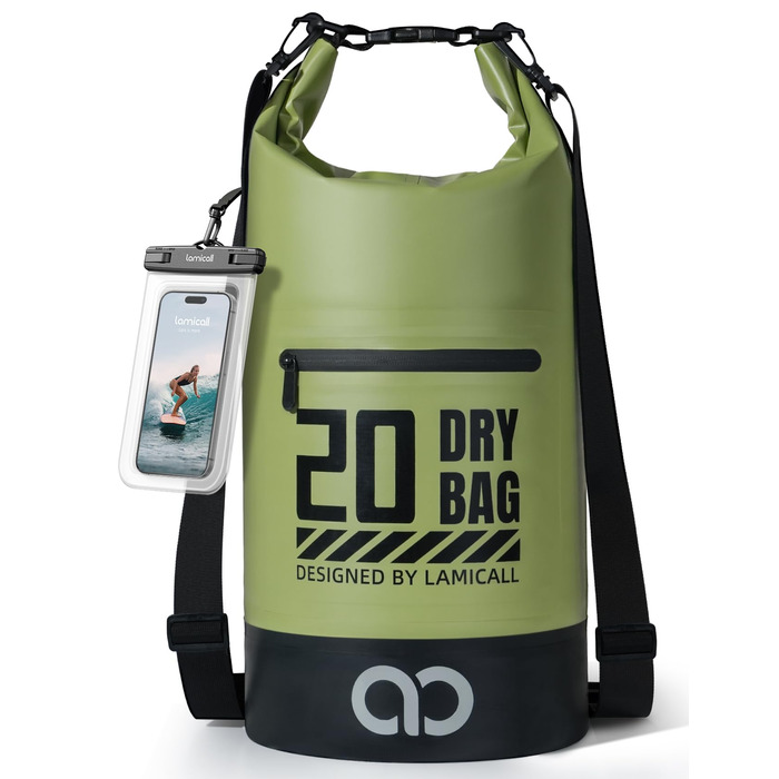 Водонепроникний рюкзак-сумка Dry Bag Lamicall 20L, зелений - міцний, з водонепроникним чохлом для телефону