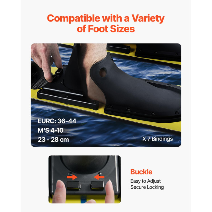 Wasserski VEVOR 150 см з регульованими кріпленнями X-7 та м'якою задньою пластиною, водолазний комплект для дорослих до 136 кг