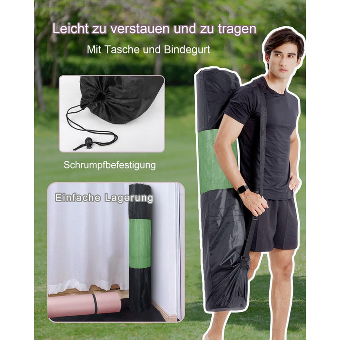 Килимок для йоги XXL 200x130 см: фітнес-мат з NBR, товщина 20/15/10 мм. Підходить для йоги, фітнесу, занять з дітьми та для людей похилого віку. Зелений, товщина 20 мм