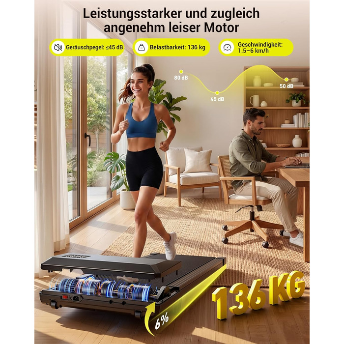 Складана бігова доріжка MJWW Raceable Walking Pad з нахилом 6-9%, потужність 2.5/3.0 HP, керування через додаток, AI-тренування та LED-дисплеєм для дому та офісу (чорна, 90 см)