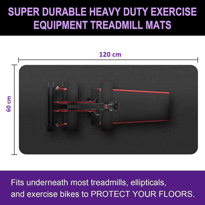 Захисний килимок під бігову доріжку та велотренажер, прогумований килим для фітнес-обладнання (120x60 см)