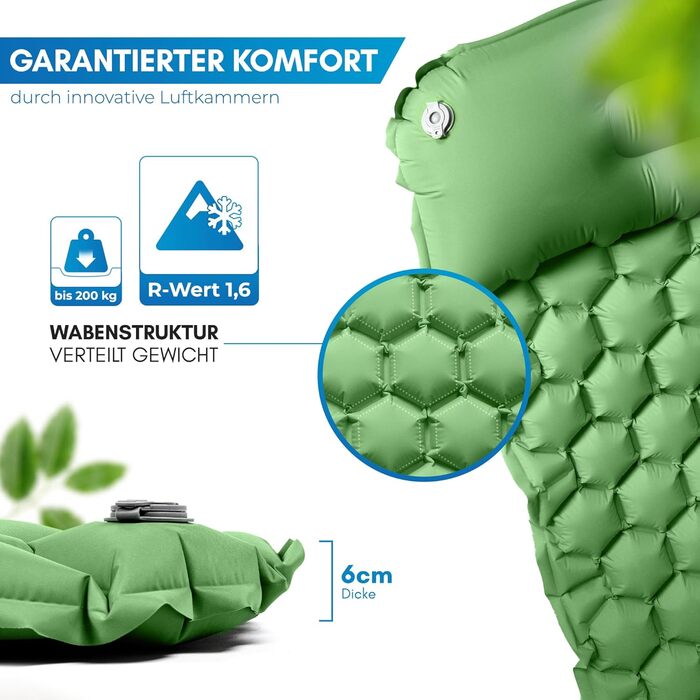 Каремат NORDMUT® Outdoor з ремкомплектом | Легкий туристичний килимок для кемпінгу та піших прогулянок - компактний, зелений