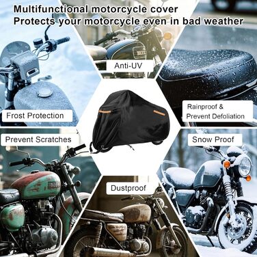 USHOP Мотоциклетний чохол для мотоцикла, скутера, ролера, мопеда, Outdoor XXL, 210D Oxford, UV-захист, з відбиваючими смугами, отвір для замка, вітрозахисні пряжки (245x105x125 см)