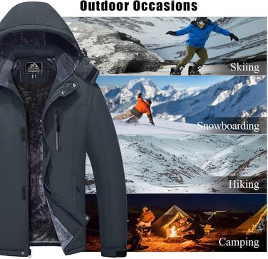 Чоловіча зимова куртка MAGCOMSEN, водонепроникна, з флісовою підкладкою, вітрозахисна, для туризму та активного відпочинку, знімний капюшон (L, темно-сірий)