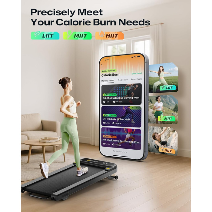 Smart Walking Pad [Spacewalk 3S] Чорний: Ходункова доріжка з автоматичним нахилом, 42x108 см, для дому та офісу