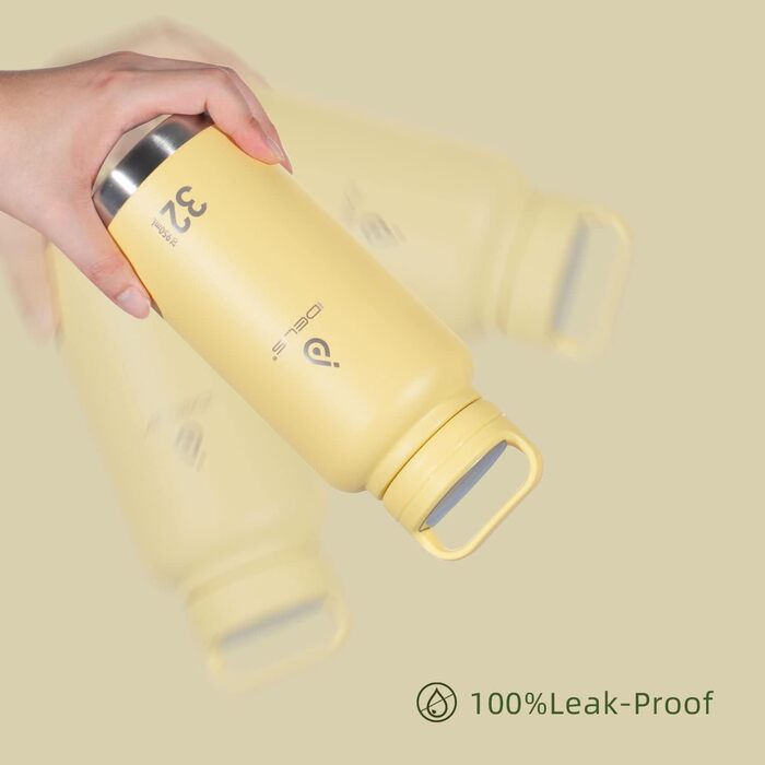 Термос IDEUS з нержавіючої сталі, 950 мл, жовтий. Спортивна пляшка-термос з подвійними стінками та надійним кришкою.
