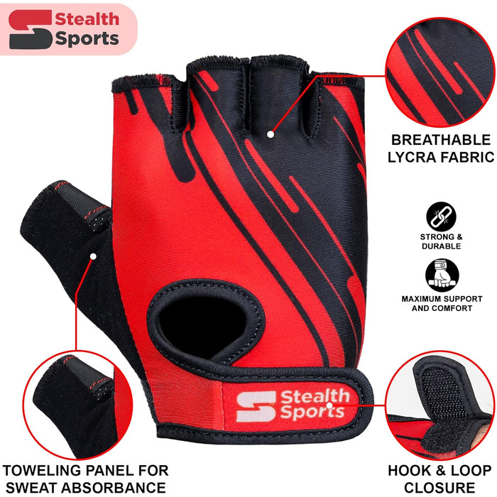 Спортивні рукавички Stealth Sports для фітнесу та важкої атлетики – дихаючі, з антиковзаючою поверхнею та підкладкою для кросфіту, бодібілдингу, велоспорту та силових тренувань, червоні