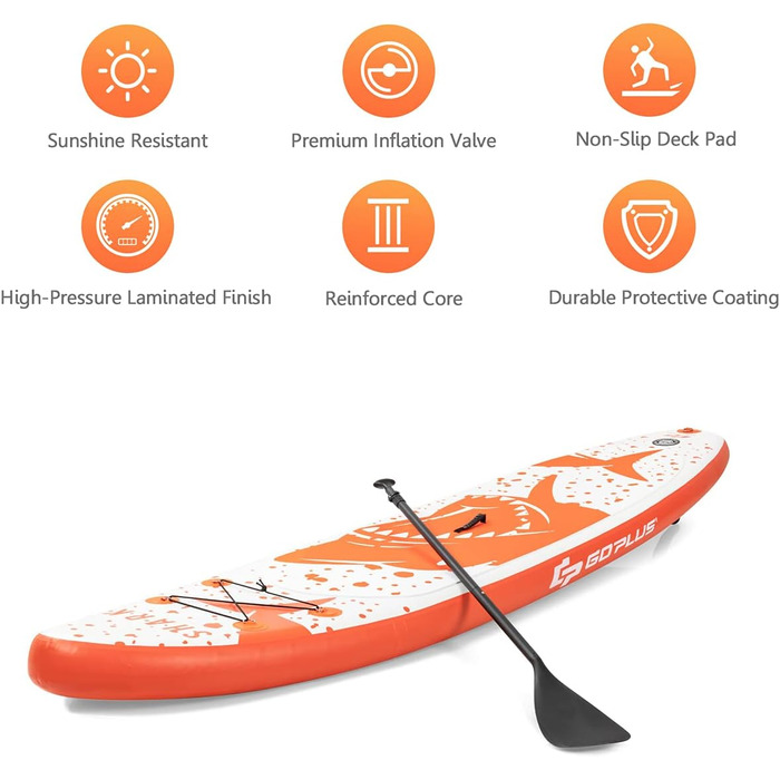 Надувна SUP-дошка RELAX4LIFE 320/335×76×15 см з веслом, ременем безпеки, насосом, рюкзаком, набором для ремонту та 3 плавниками, для початківців і професіоналів