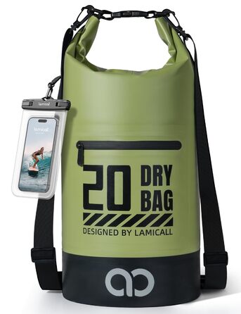 Водонепроникний рюкзак-сумка Dry Bag Lamicall 20L, зелений - міцний, з водонепроникним чохлом для телефону