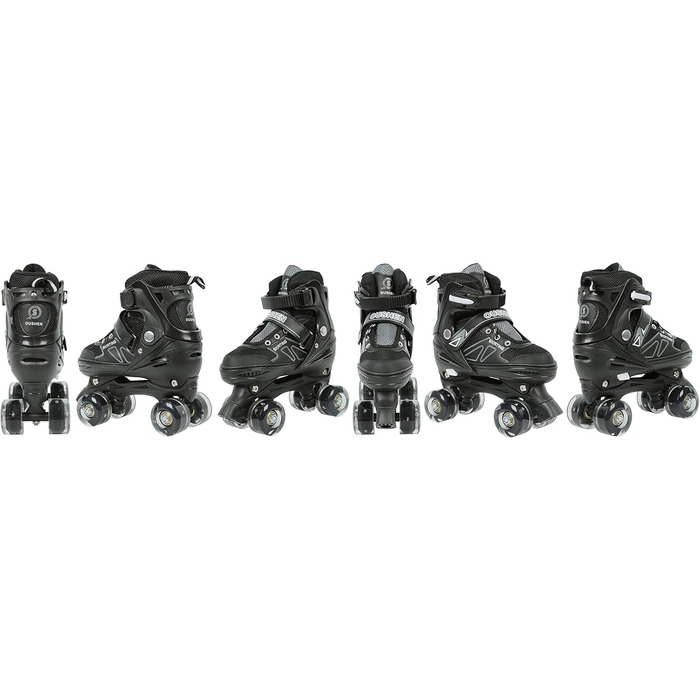 Роликові ковзани класичні для дівчаток та хлопчиків, з/без світлодіодами, розмір M (32-37), чорний