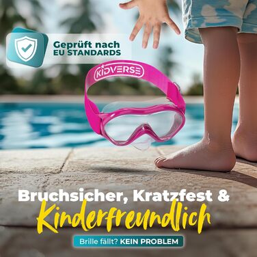 Набір для снорклінгу KIDVERSE для дітей - маска та трубка для дівчаток та хлопчиків (5-16 років). Маска з регульованим ремінцем, рожевий колір.